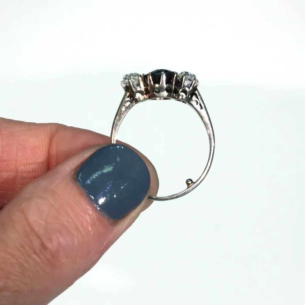 Art Deco Blue Sapphire Diamond 3 Stone Ring - image 6