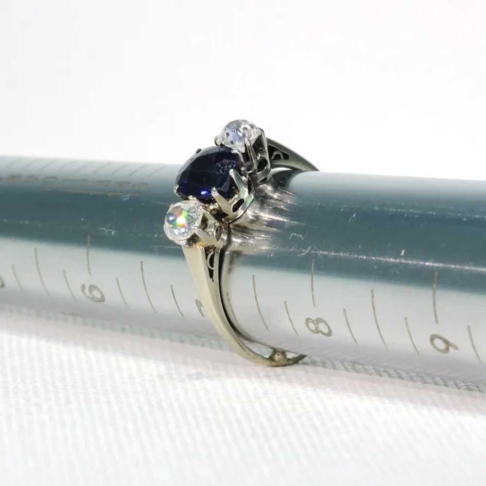 Art Deco Blue Sapphire Diamond 3 Stone Ring - image 9