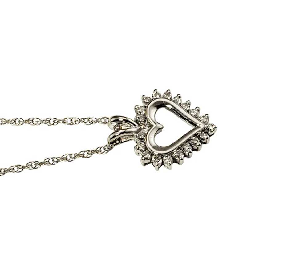 Vintage 14 Karat White Gold Diamond Heart Pendant… - image 2