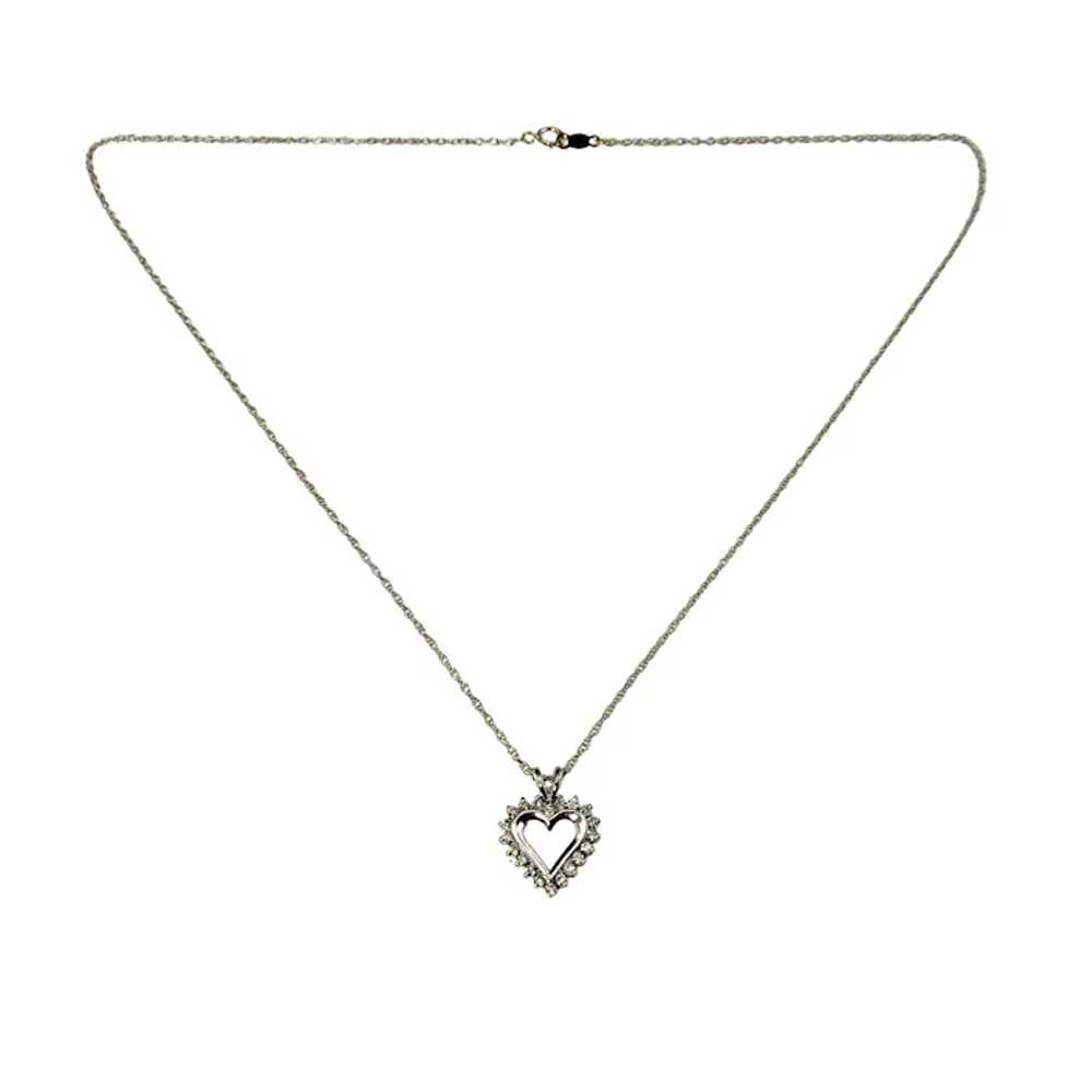 Vintage 14 Karat White Gold Diamond Heart Pendant… - image 4