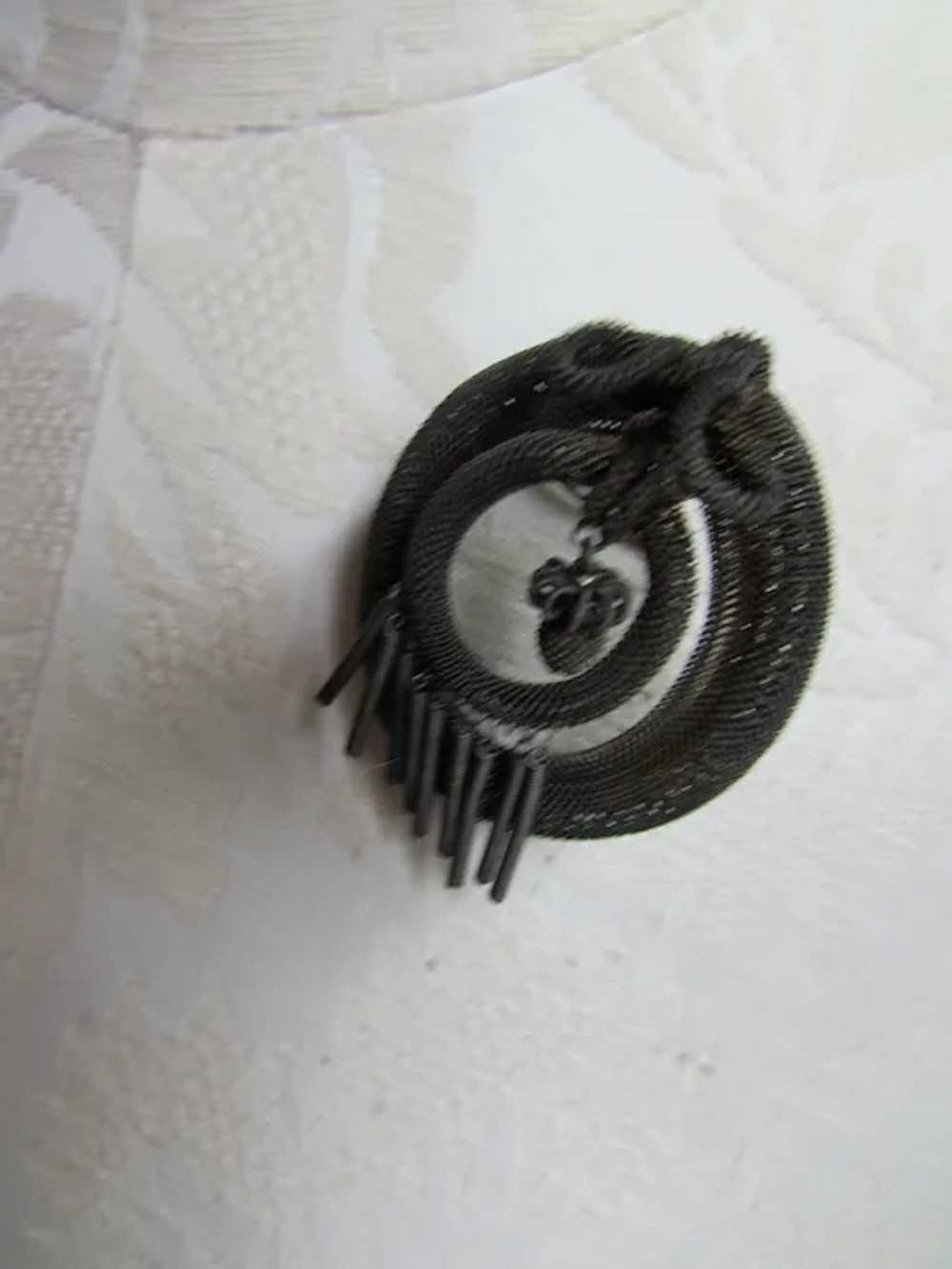 Antique Victorian Era Brooch Woven Metal Cartouche - image 3