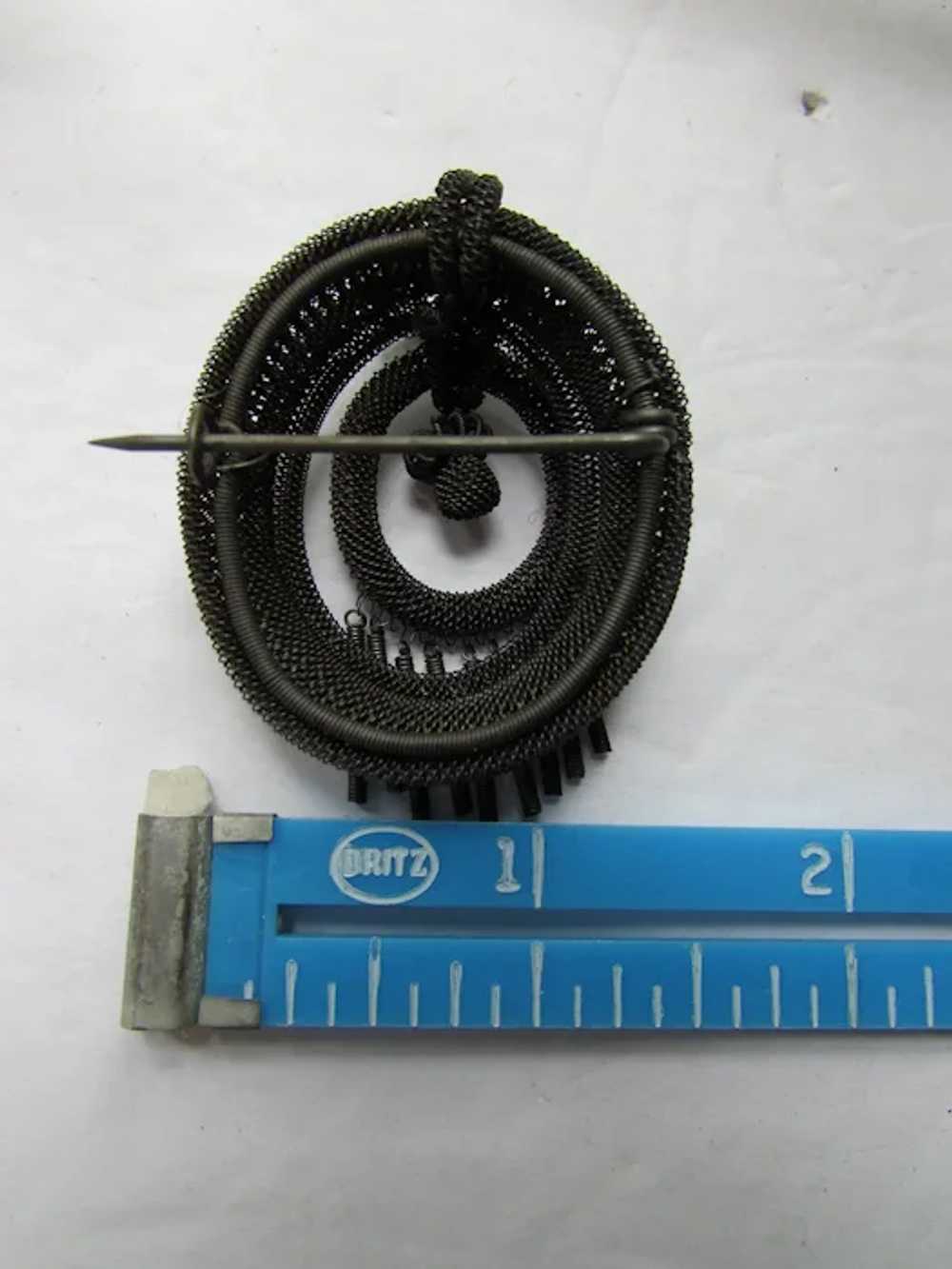 Antique Victorian Era Brooch Woven Metal Cartouche - image 6