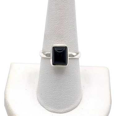 Black Onyx Cabochon Ring - Sterling Silver