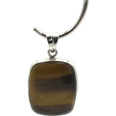 Tiger's Eye Cabochon Pendant - Sterling Silver - image 1