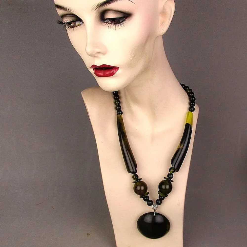 Big Bold Lucite Necklace Faux Horn Beads - image 2