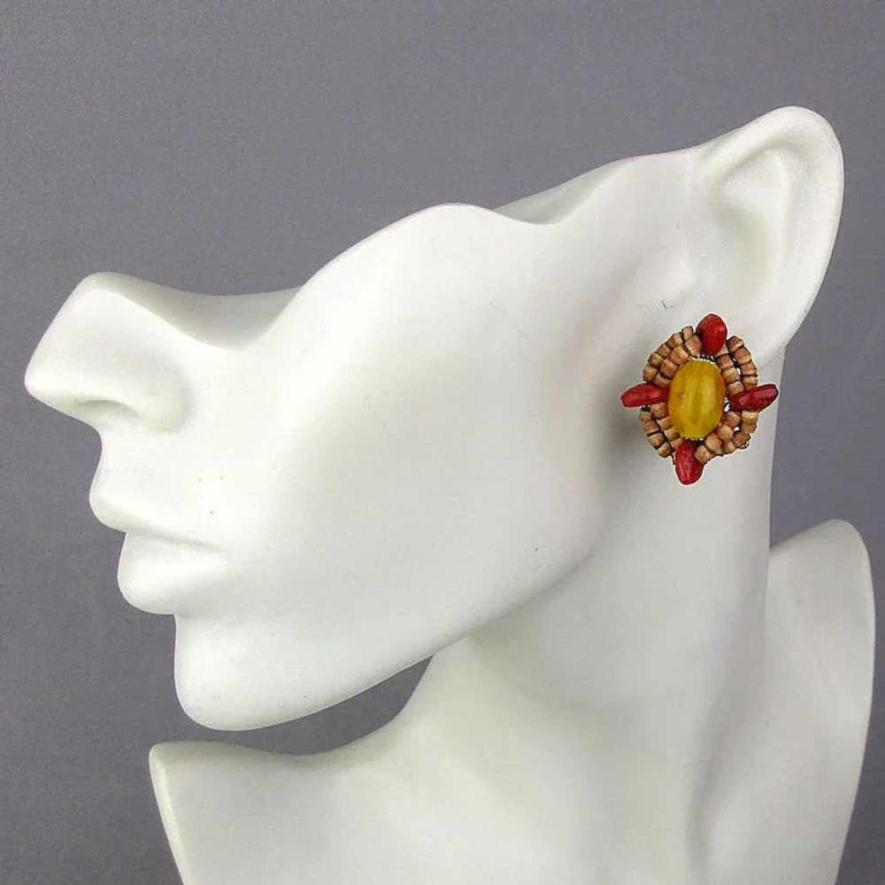 Vintage 1950s Miriam Haskell Glass Coral Bead Ear… - image 2