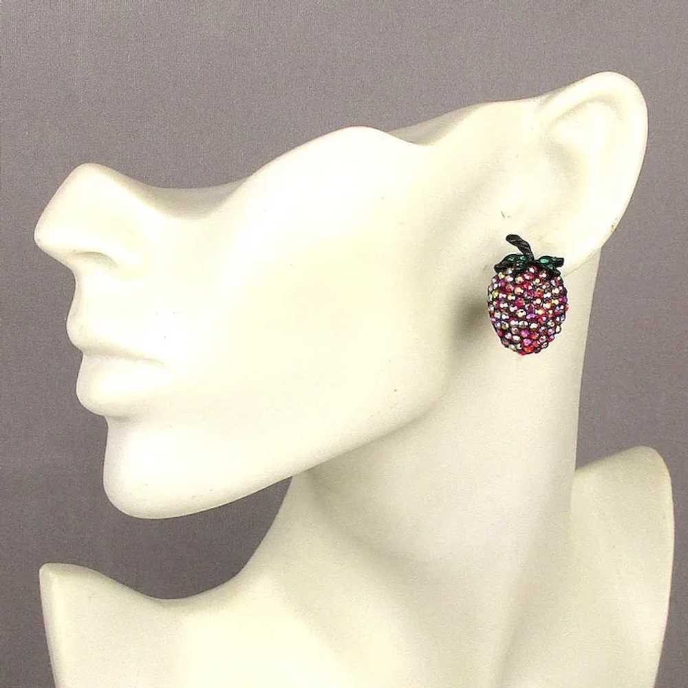 Ruby Red WEISS AB Rhinestone Strawberry Earrings … - image 5