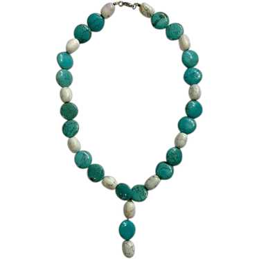 Blue and White Stone Necklace With Drop center 21… - image 1