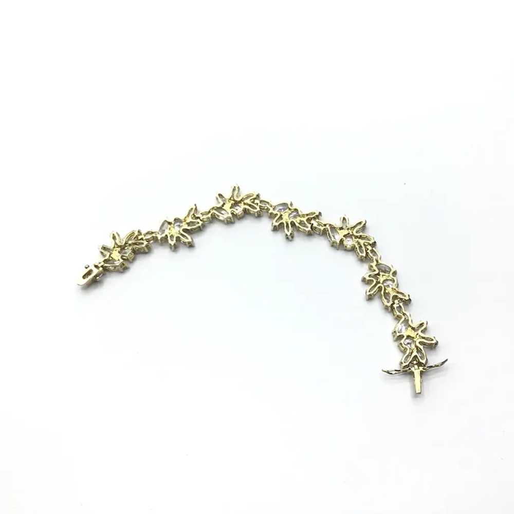 Gold Tone Floral Motif Clear Sparkling Rhinestone… - image 6