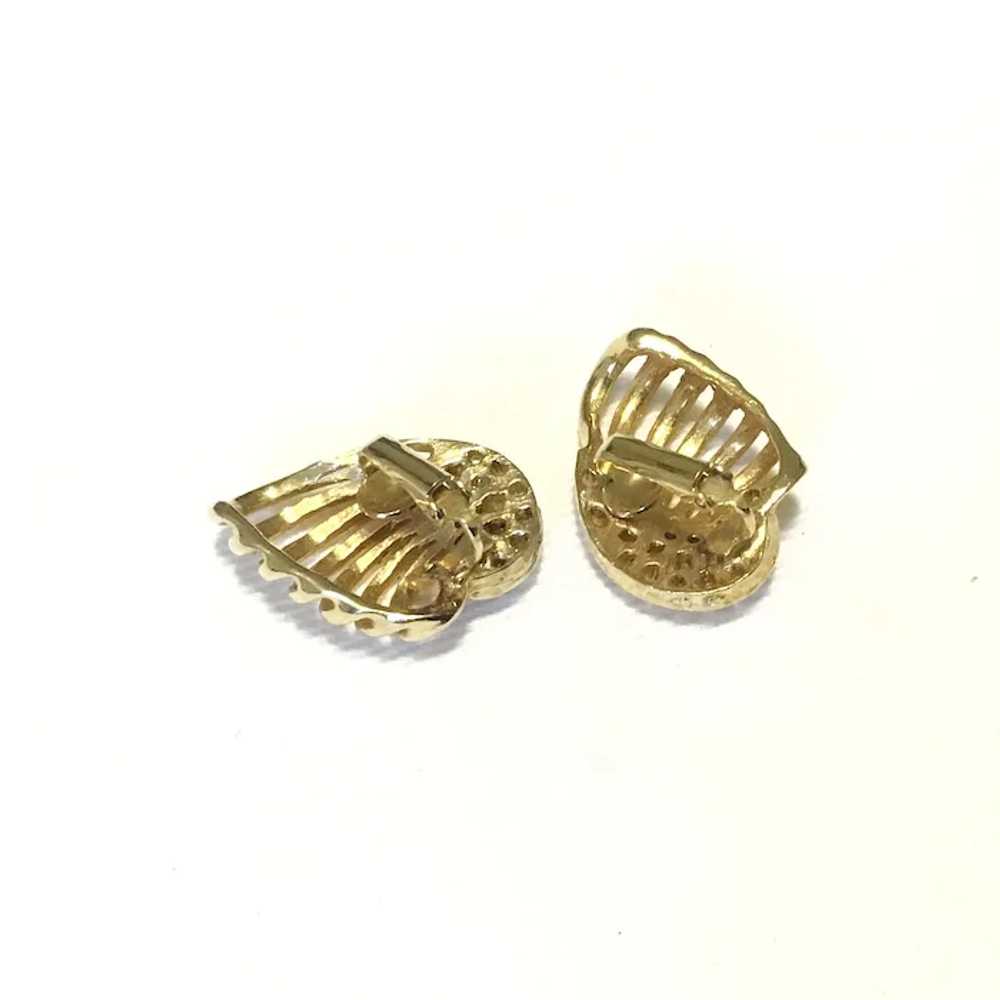 Gold Tone Faux Pearl Clip Earrings - image 4