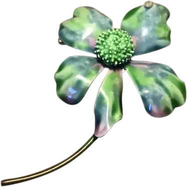 Green Blue Pink Enameled Floral Brooch - image 1