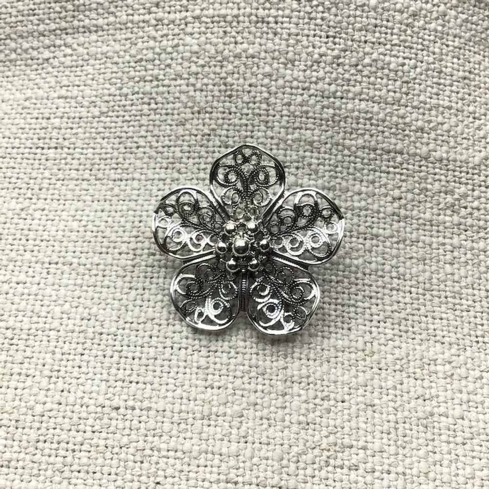 Beau Sterling Silver Filigree Floral Brooch - image 2