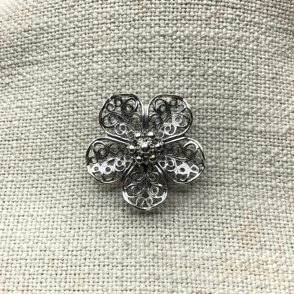 Beau Sterling Silver Filigree Floral Brooch - image 3