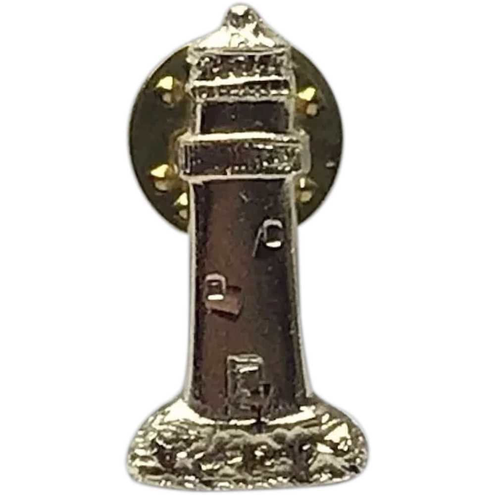 Gold Tone Lighthouse Lapel Pin NOS - image 1