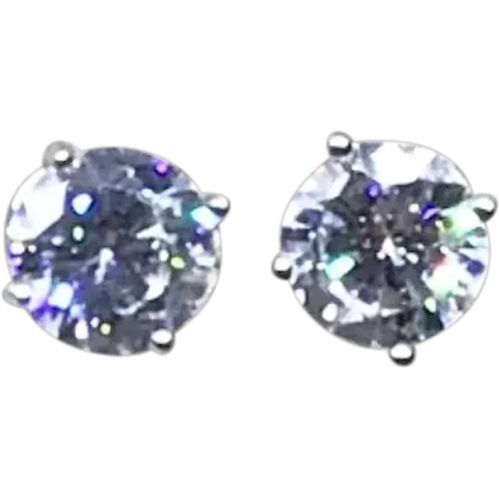 Sterling Silver Slear Sparkling  CZ Pierced Earri… - image 1