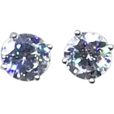 Sterling Silver Slear Sparkling  CZ Pierced Earri… - image 1