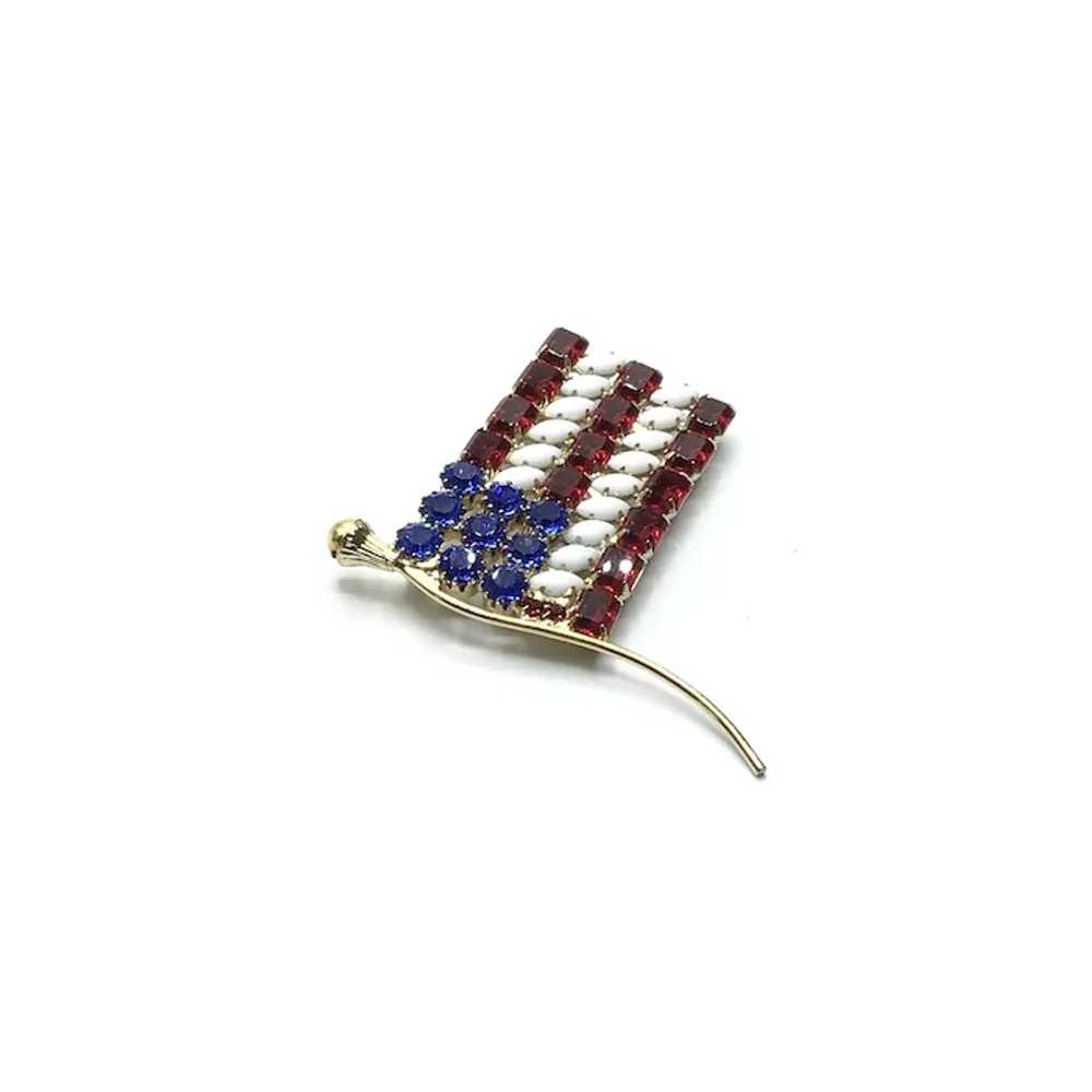 Gold Tone Red White & Blue Rhinestone Brooch NOS - image 3