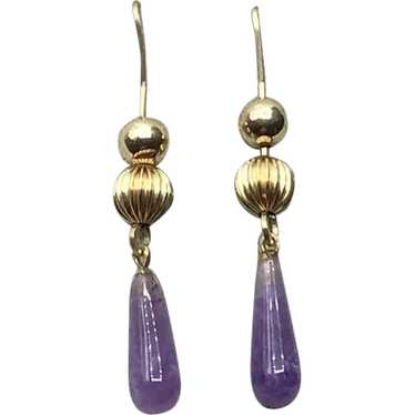 Good Hand Made 14K Gold Filled Amethyst Fleur De Lis Carved Flower Earrings