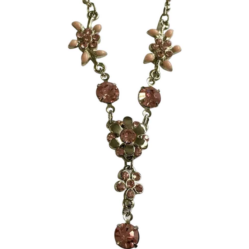 Sparkling Pink Rhinestone Flower Necklace - image 1