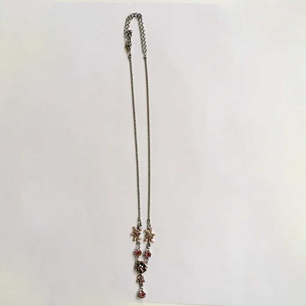 Sparkling Pink Rhinestone Flower Necklace - image 2