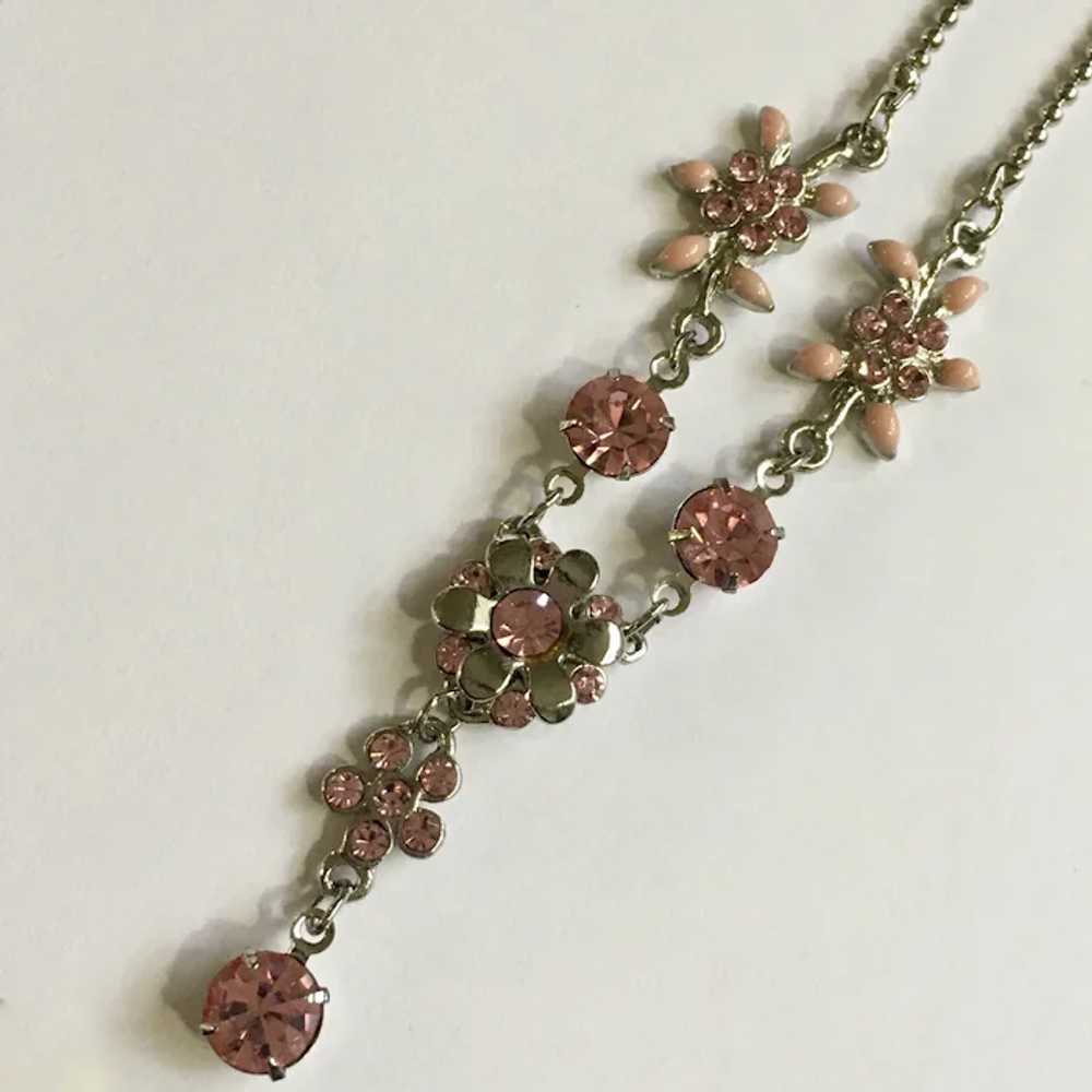 Sparkling Pink Rhinestone Flower Necklace - image 3