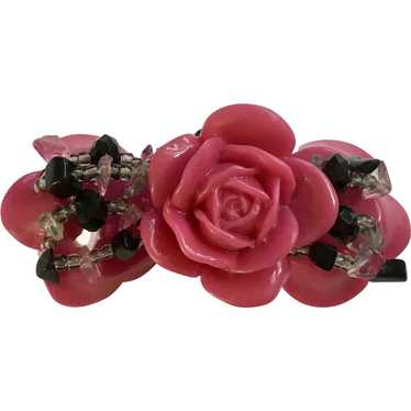 Vintage Pink Roses Beaded Bracelet - image 1