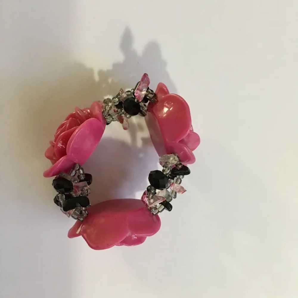 Vintage Pink Roses Beaded Bracelet - image 2