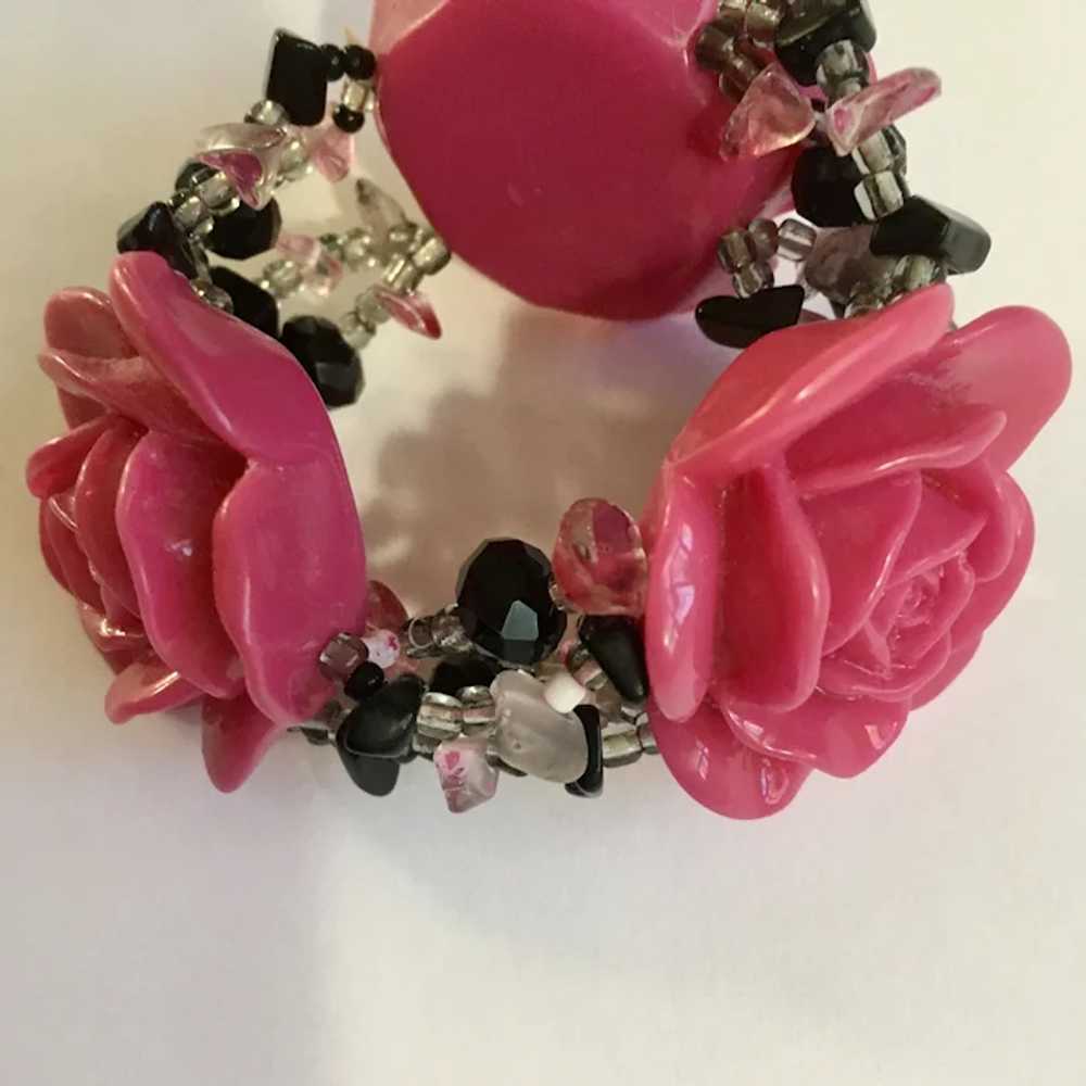 Vintage Pink Roses Beaded Bracelet - image 3