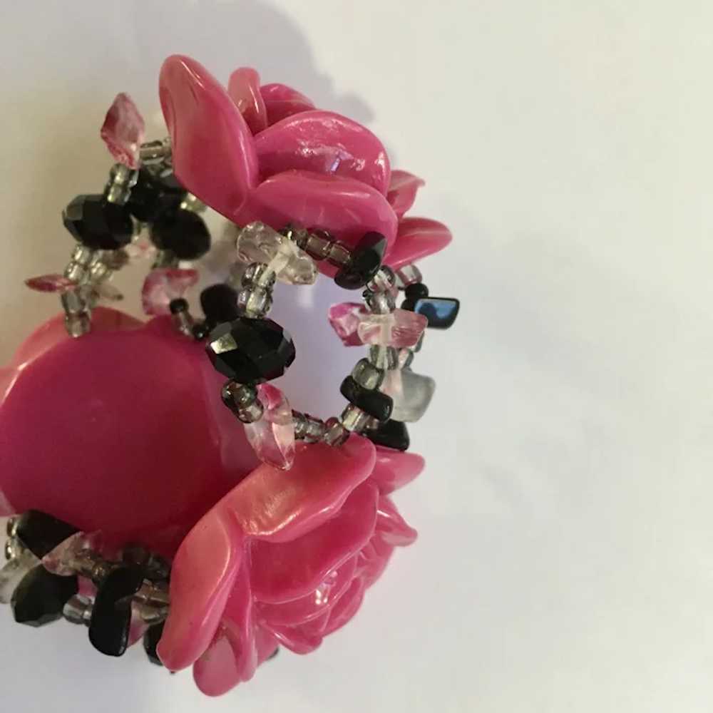 Vintage Pink Roses Beaded Bracelet - image 4