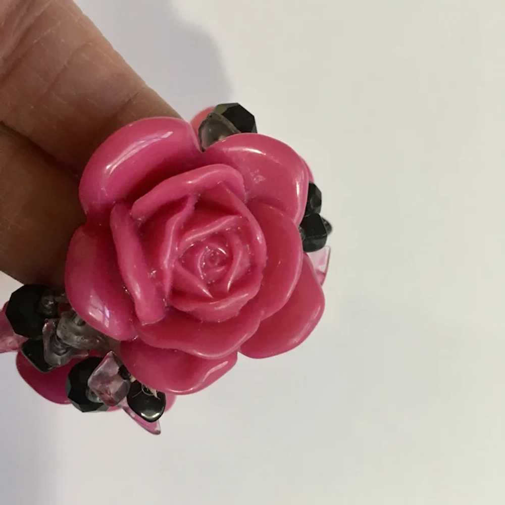 Vintage Pink Roses Beaded Bracelet - image 5