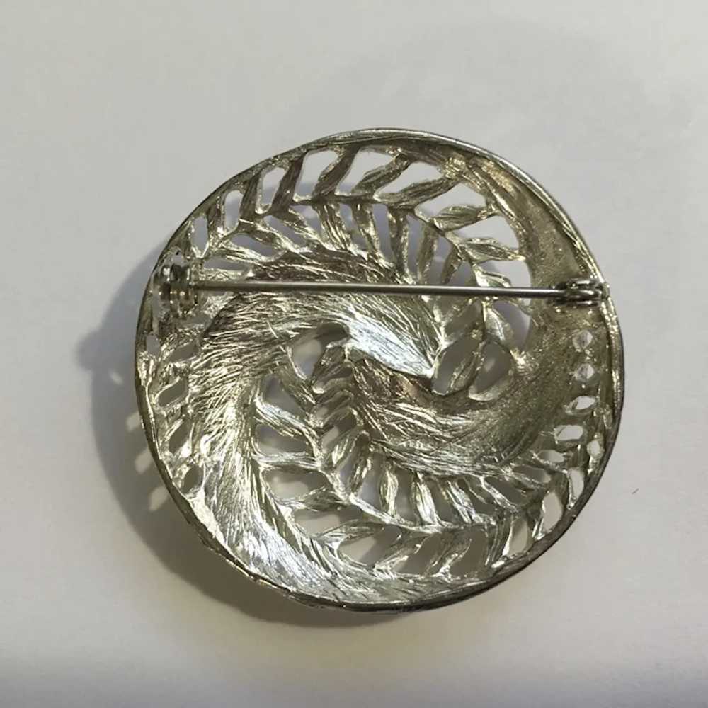 Spiral Silver-Tone Leaves and Feathers Brooch Pin - image 3