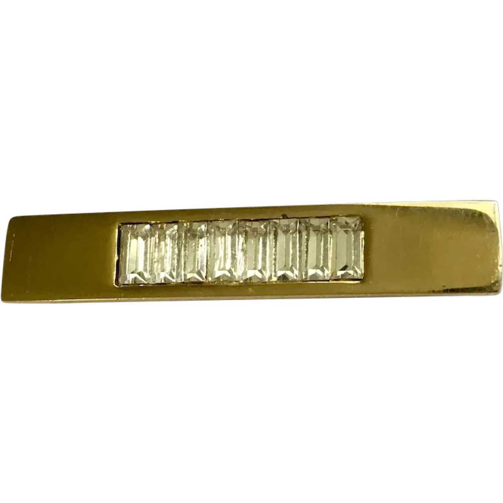 Trifari Gold-Tone Bar With Crystals Brooch Pin - image 1