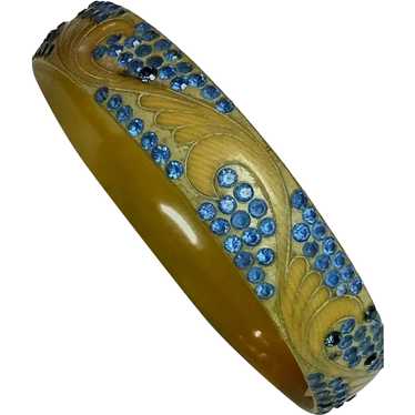 1920s Celluloid Blue  Rhinestone Sparkle Bangle B… - image 1