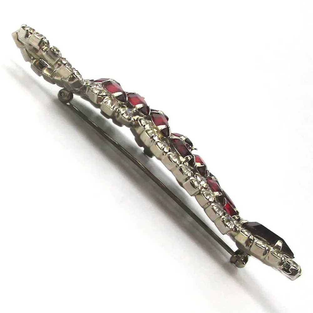 Large Red n White Rhinestone Leaf Pin - image 5