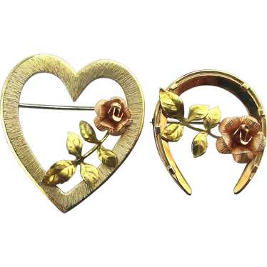 Vintage KREMENTZ Gold-Filled Love and Luck Pins - image 1