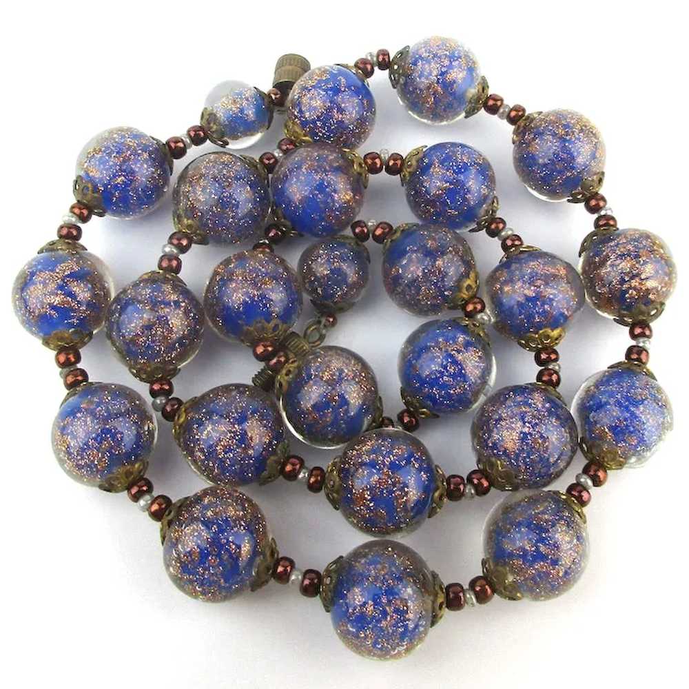 Old Italian Flecked Glass Necklace Earrings Set - image 2