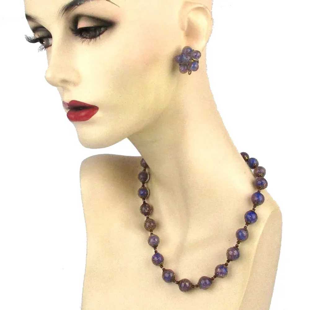 Old Italian Flecked Glass Necklace Earrings Set - image 3