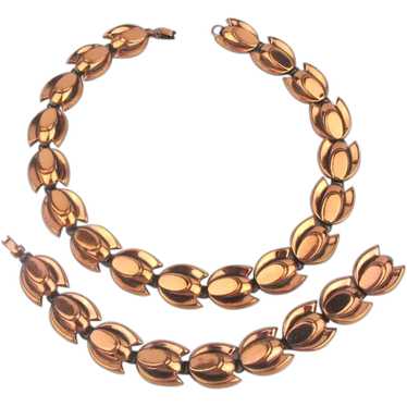 Great RENOIR Modernist Copper Necklace Bracelet E… - image 1