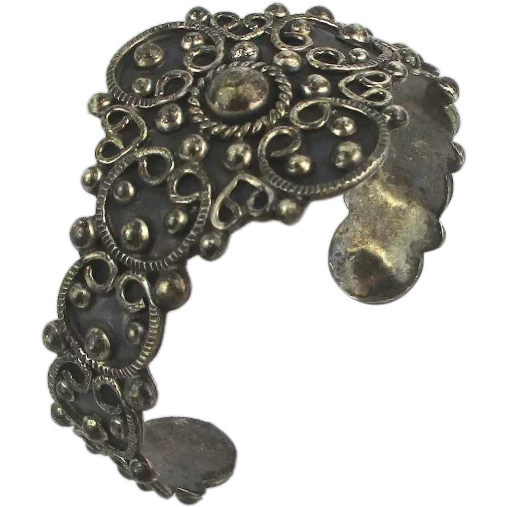 Taxco 925 Mexican Cuff Bracelet Bead Scroll Work - image 1