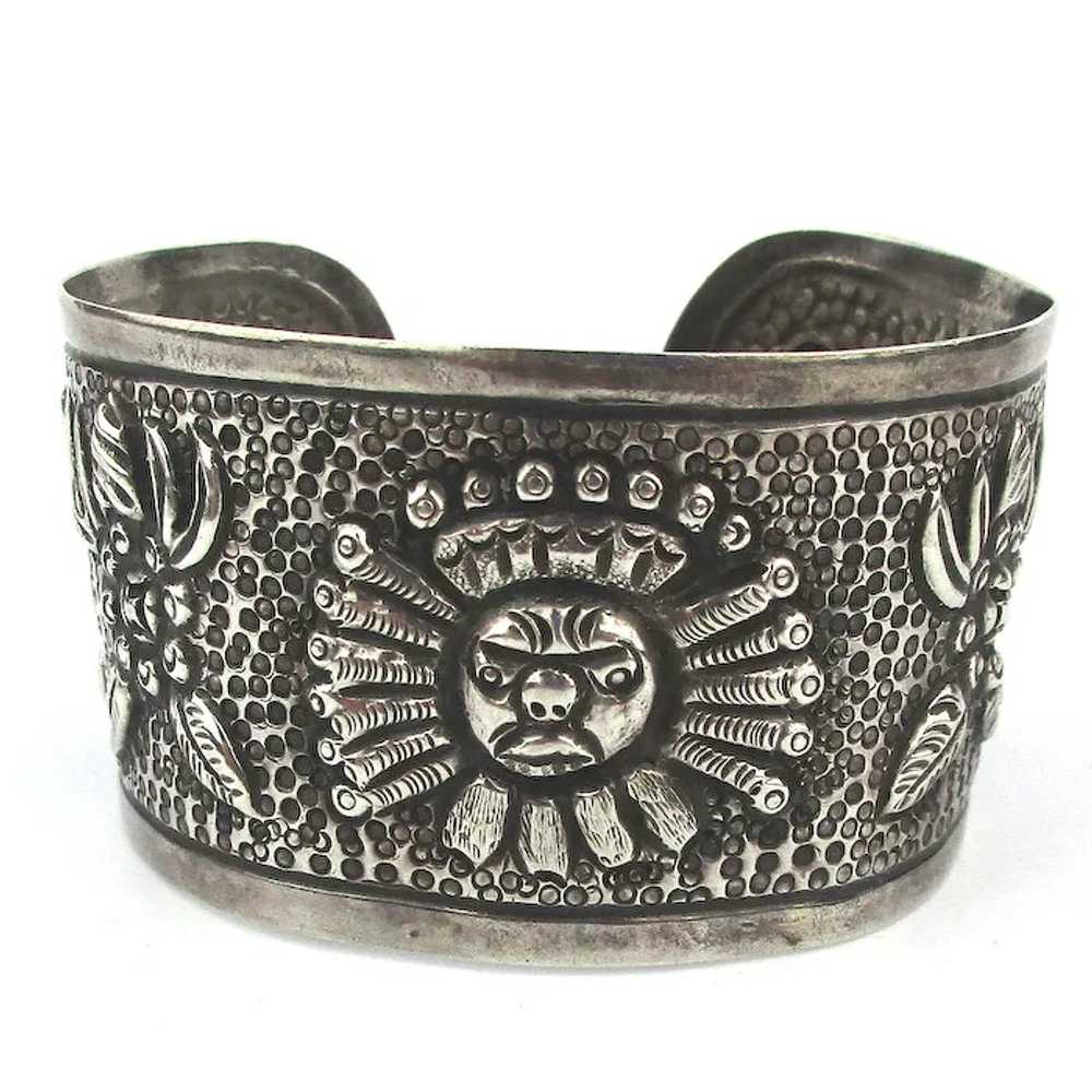 Early MACIEL Mexico 900 / 1000 Silver Mayan Cuff … - image 2