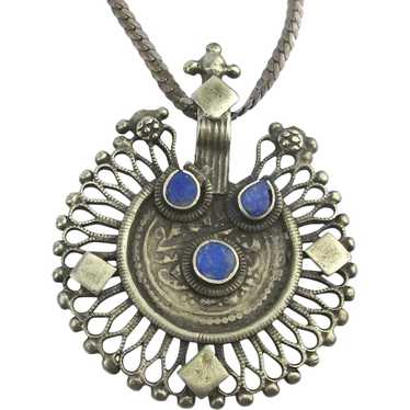 Ethnic Sterling Silver Lapis Pendant Necklace