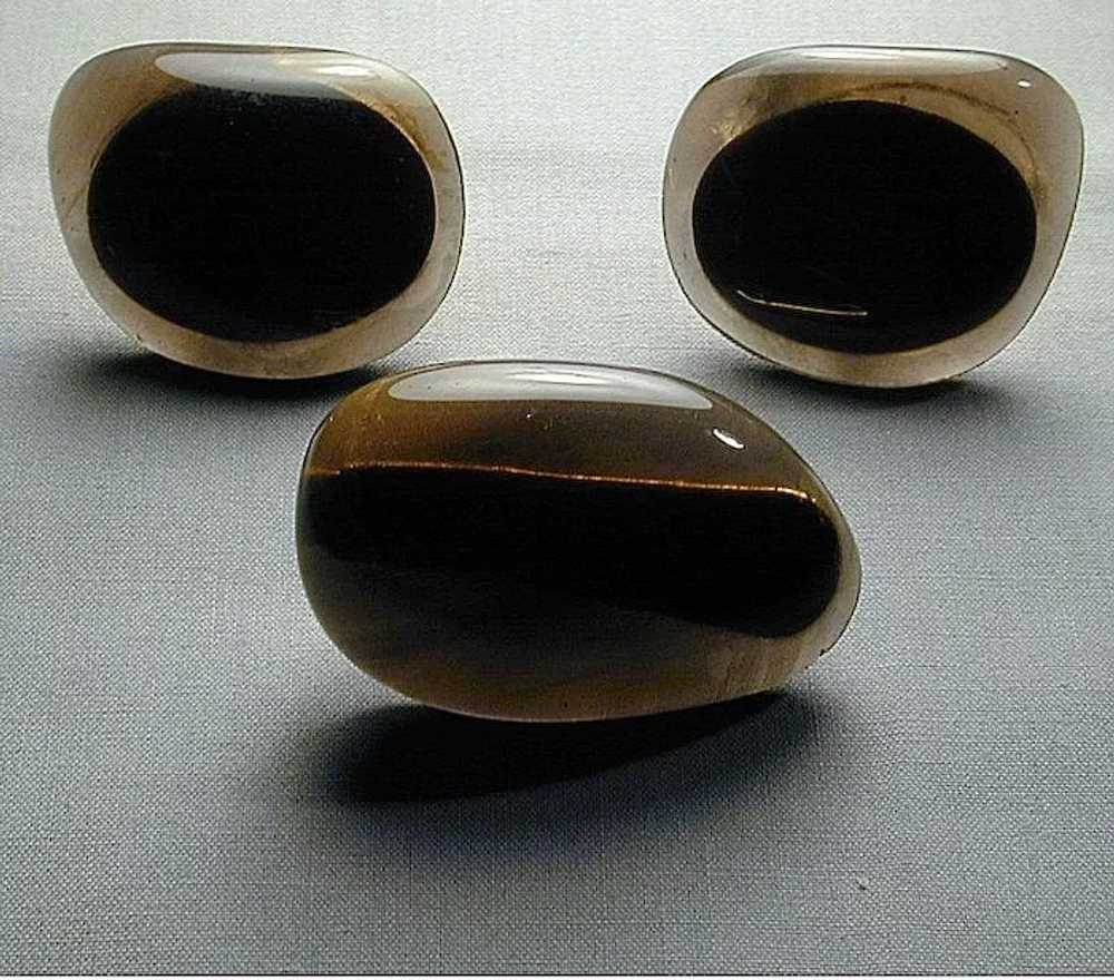 Big Bold Modernist Smoky Glass Cufflinks & Tie Cl… - image 2