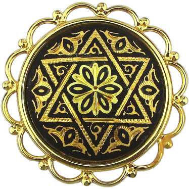 Vintage Damascene Star of David Judaica Pin Brooch - image 1