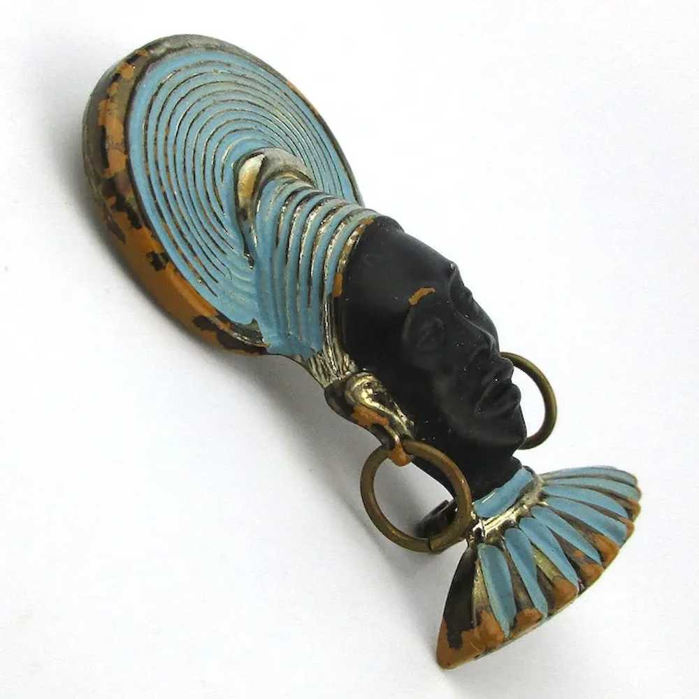 Art Deco Era African Princess Enamel Pin Brooch - image 2