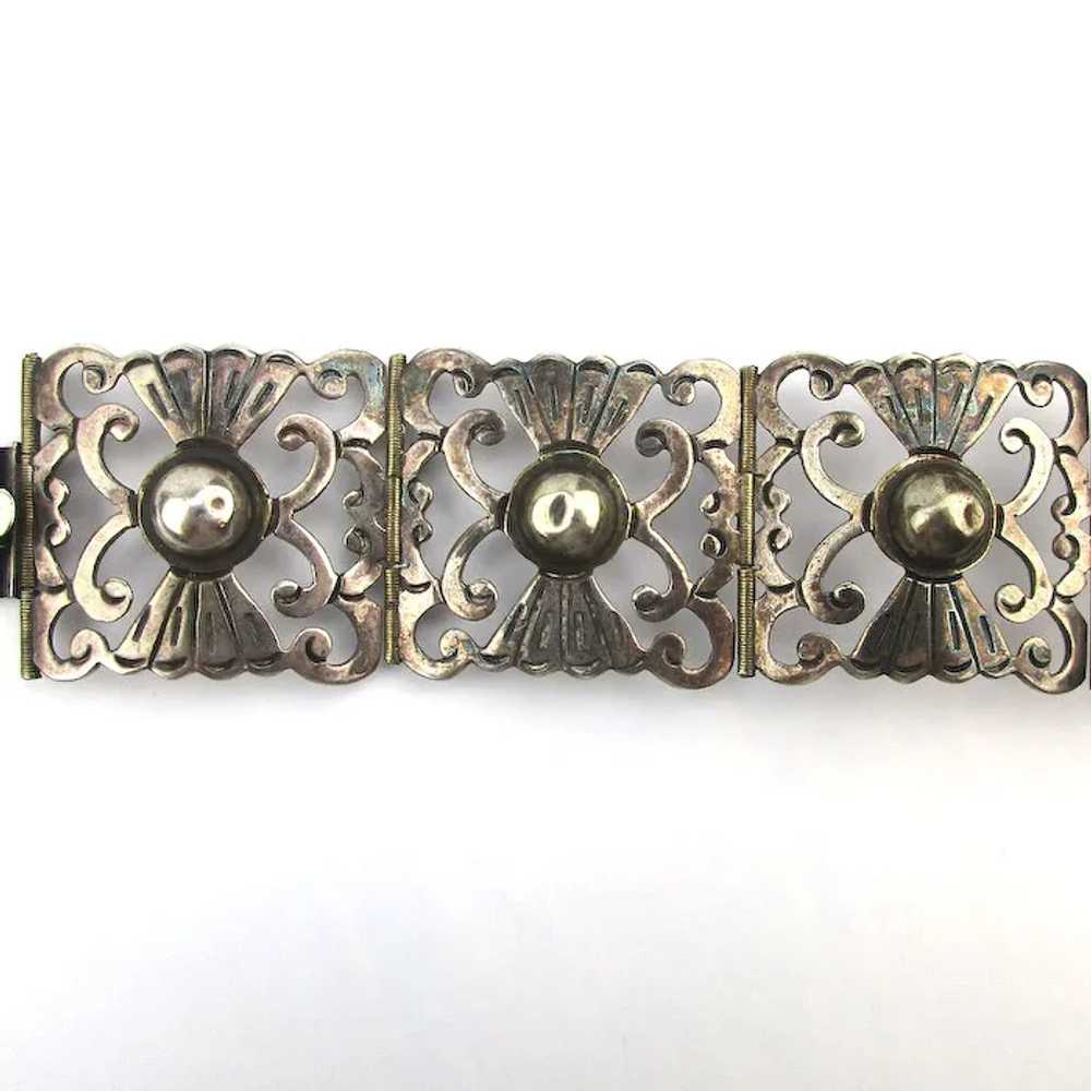 Early Mexican Sterling Silver Wide Panel Link Bra… - image 3