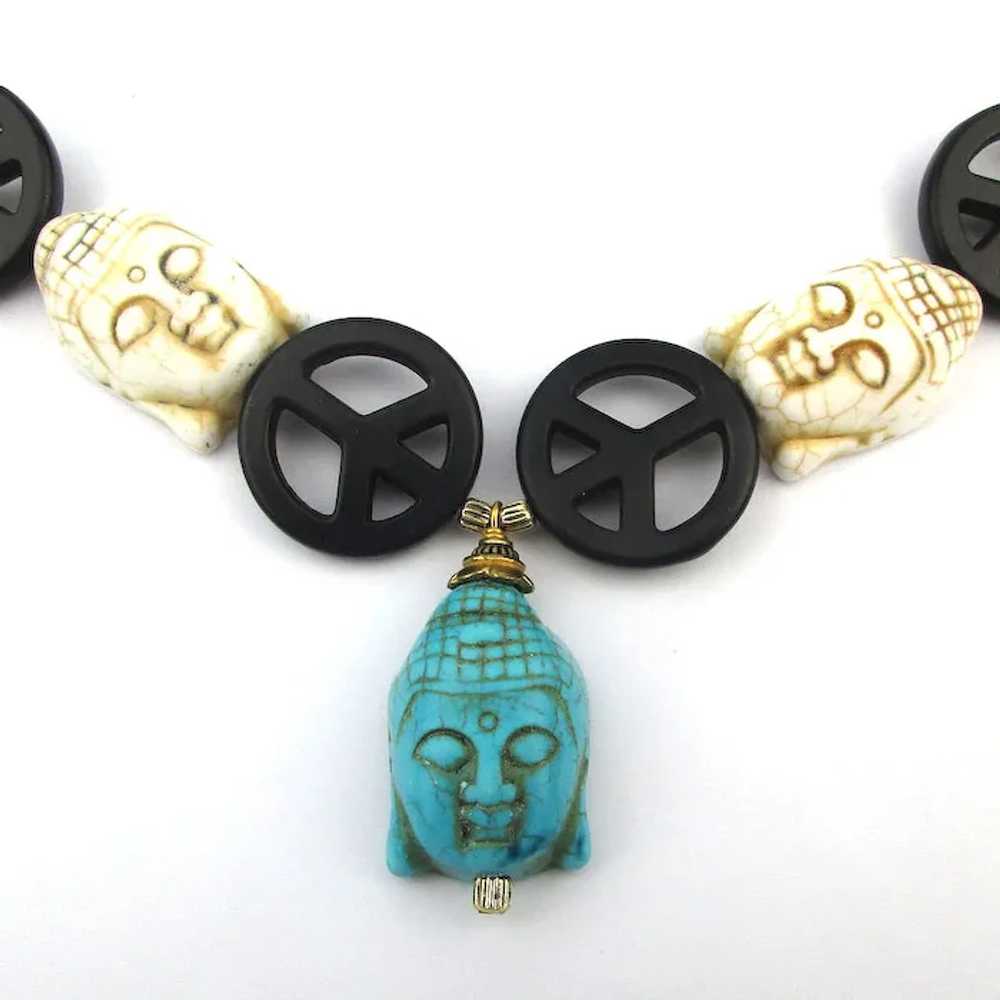 Vintage Stone PEACE BUDDHA Symbol Necklace - Earr… - image 3