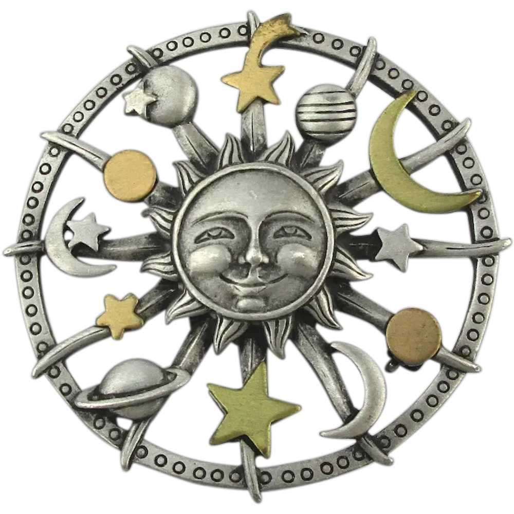 Vintage JJ Moon Pin w/ The Whole Celestial Shebang - image 1