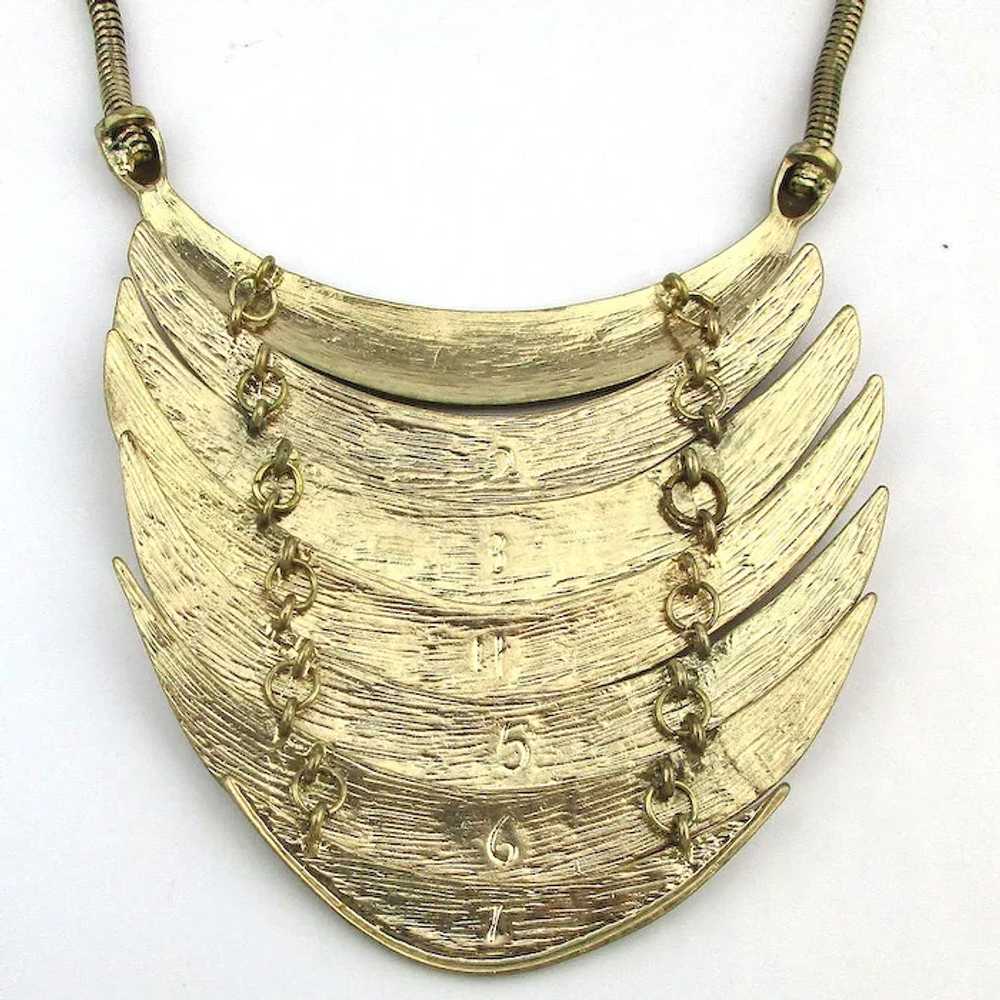 Modernist  Gilt Metal Bib Necklace - 7 Layer Wate… - image 4