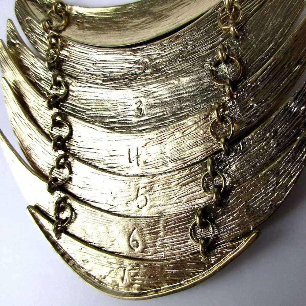 Modernist  Gilt Metal Bib Necklace - 7 Layer Wate… - image 5