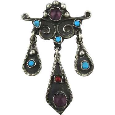 Taxco 925 Sterling Pin Pendant Turquoise Amethyst… - image 1